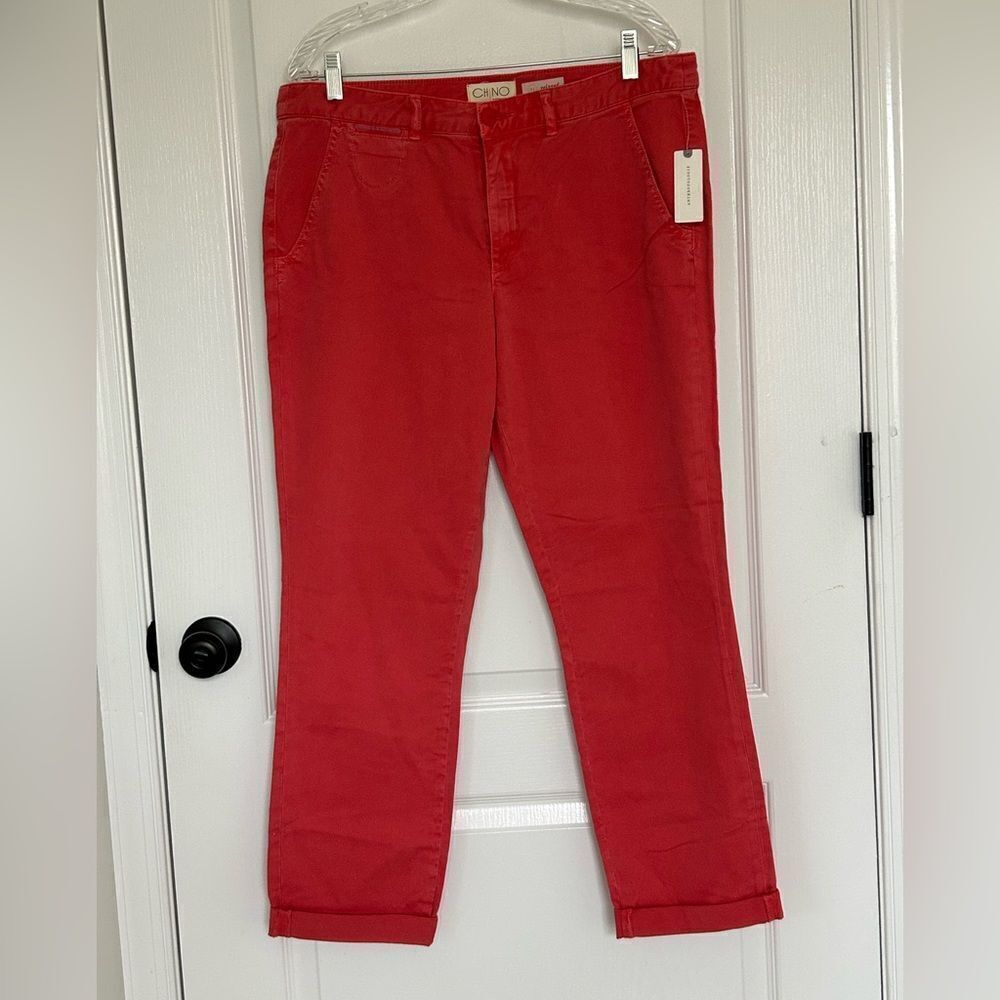 Anthropologie Cropped Ankle Pants in Coral Red - Picture 2 of 15